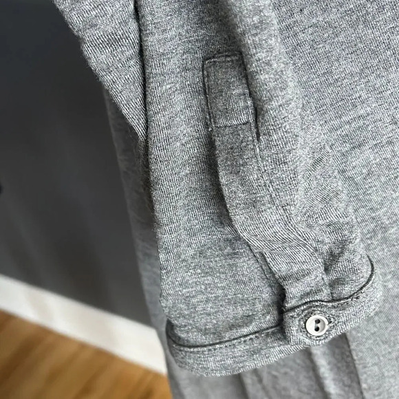 joan vass heather gray lightweight soft tiny button roll tab sleeve cardigan. M - Picture 5 of 8